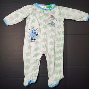 Absorba Green Star and Blue Trim  Embroidered Robot Footie Onesie 9m
